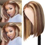 Lace Front Short Bob Honey Blonde Highlights Straight Wigs 