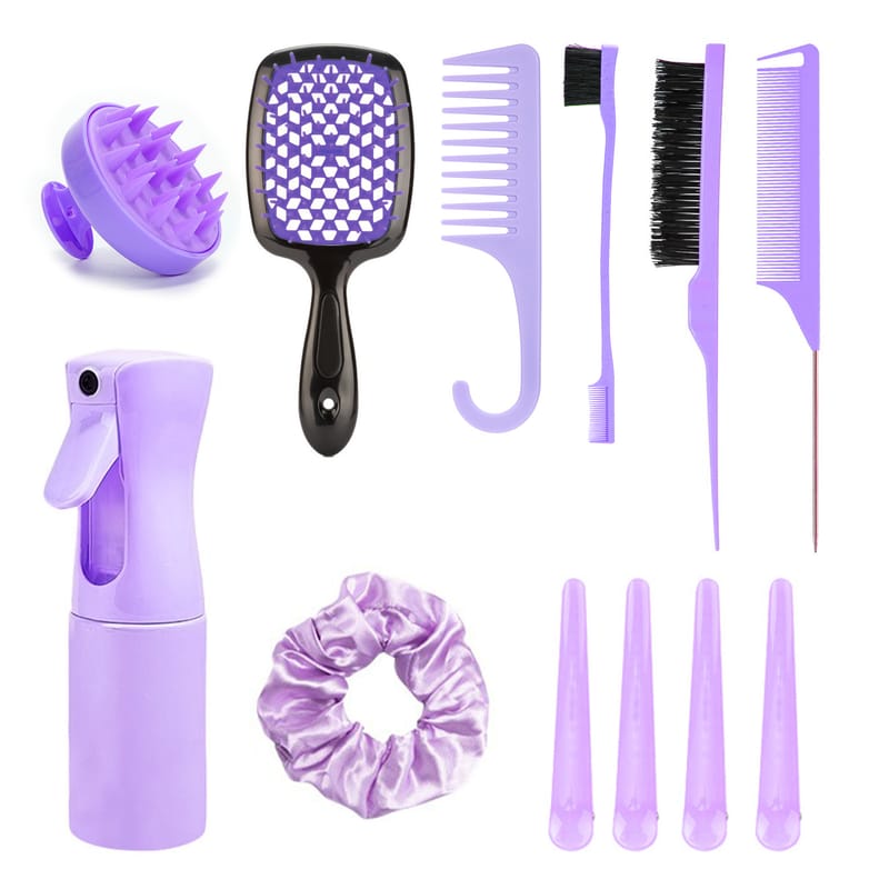 12 Pcs Salon Hair Clips Edge Brush Hair Brush Set