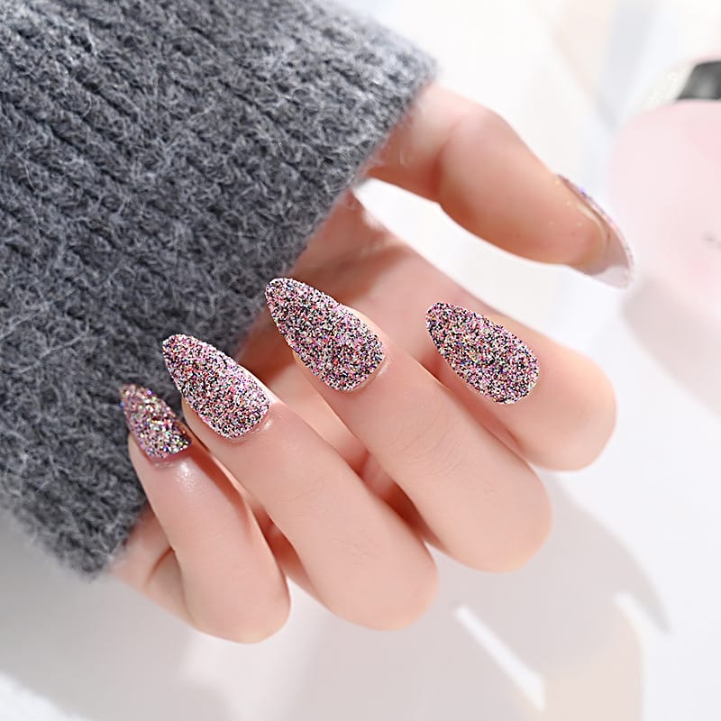 16 Color Glitter Flashing Press On Nails