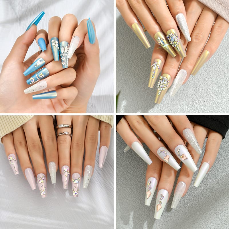 4 Styles Luxury Press On Nails with Diamonds