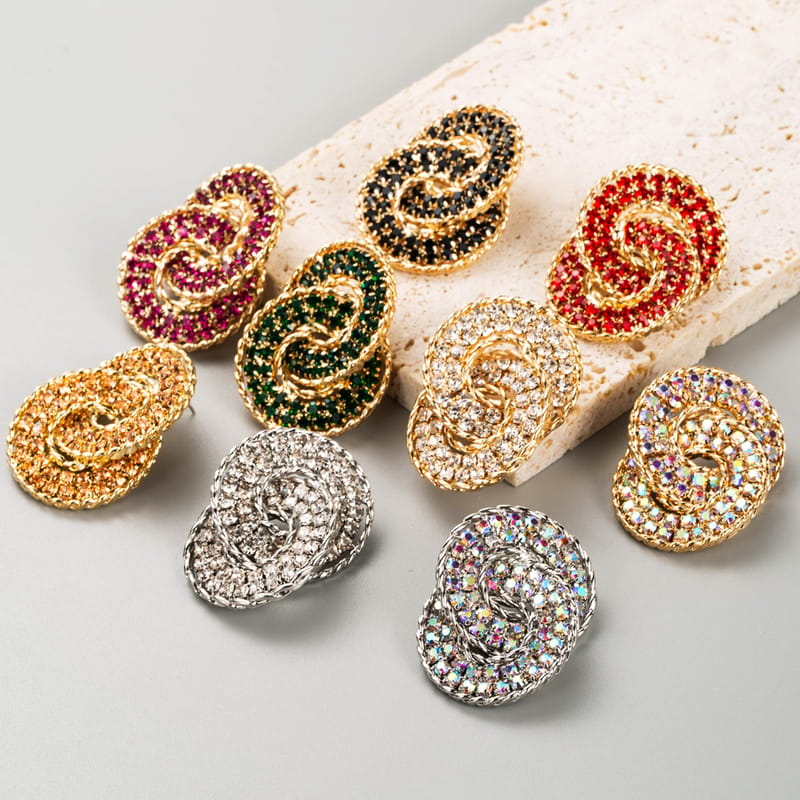 3 Color Double Layers Round Shape Rhinestone Earrings