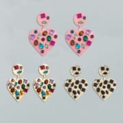 3 Color Heart Geometric Full Rhinestone Earrings ﻿
