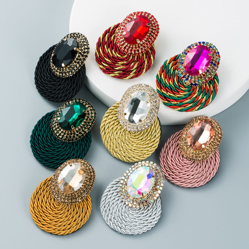 8 Color Oval Glass Drill Weaving Braided Earrings