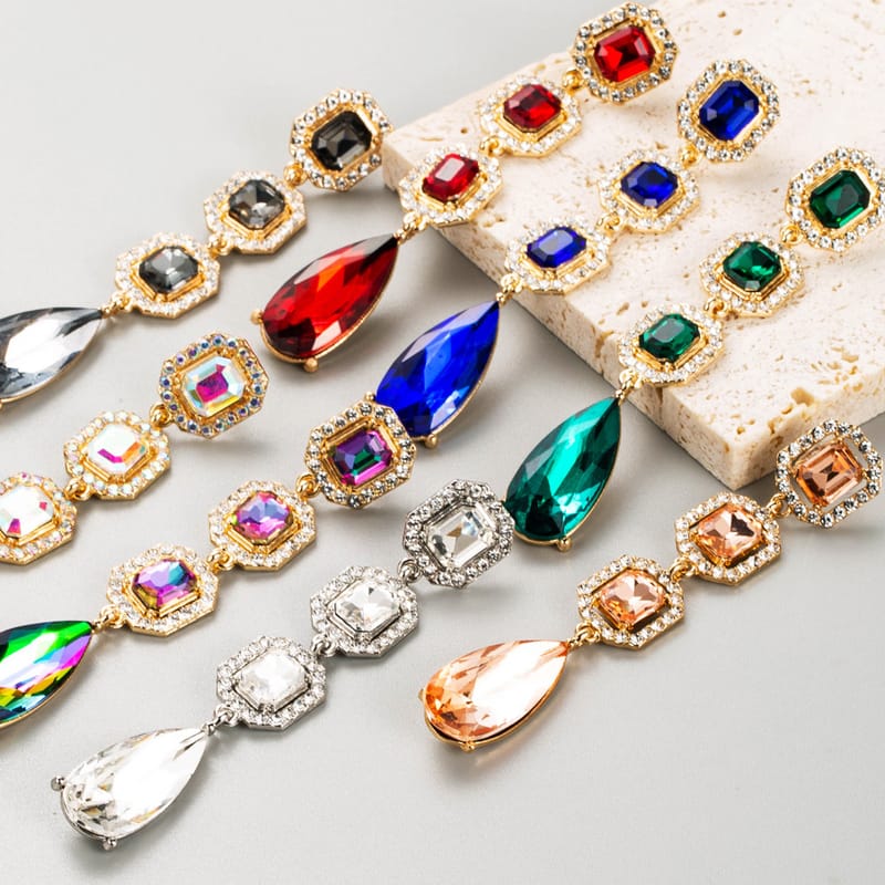 6 Color Water Drop Long Pendant Glitter Rhinestone Earring