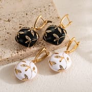 Black White Round Square Shaped Hoop Earrings