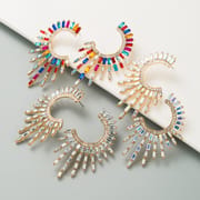 3 Color Shining Rhinestone Half Sunflower Earrings
