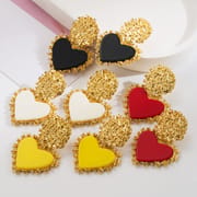 4 Color Alloy Resin Heart Earrings  