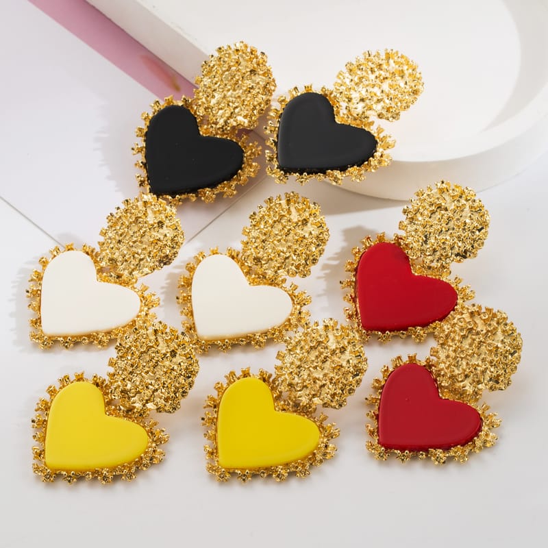 4 Color Alloy Resin Heart Earrings  