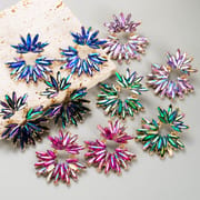 Rhinestone Stud Earrings - Shiny Cluster Design in 5 Colors