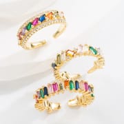 3 Styles Irregular Tiny Baguette Colorful Zircon Rings 