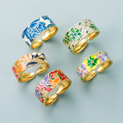 3 Styles Enamel Dripping Porcelain Pattern Rings