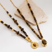 Non Tarnish Tiger Eyes Beads Necklace
