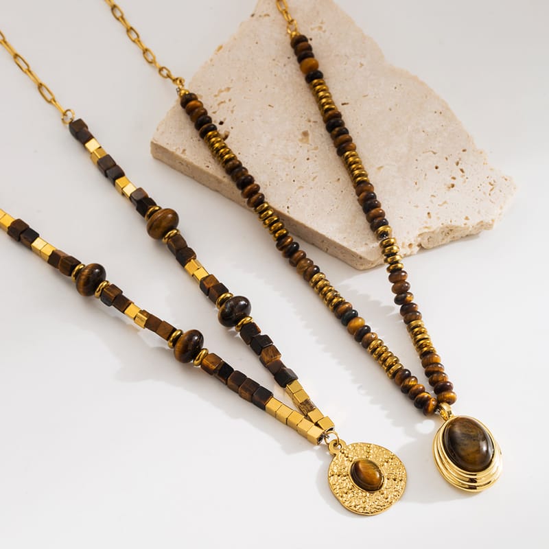 Non Tarnish Tiger Eyes Beads Necklace