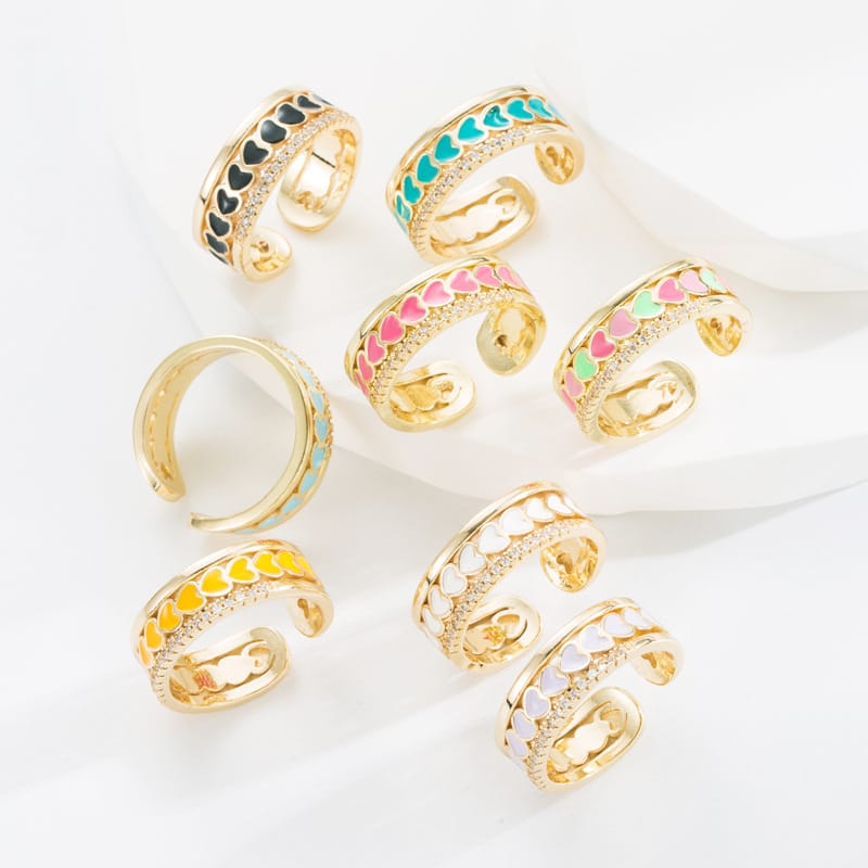 7 Color Heart-Shape Open Ring with Hollow Out Finger Rings