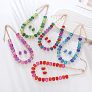 Glass Drill Colorful Square Geometric Earrings Necklace Set