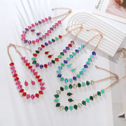 Drop Shape Colored Glass Drill Earrings Necklace Set