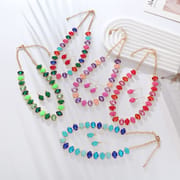 Oval Colored Glass Drill Earrings Necklace Set