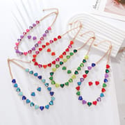 Heart Shape Colored Glass Drill Earrings Necklace Set