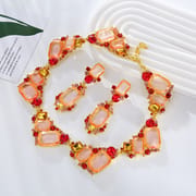 Sugar Cube Rhinestone Earrings Necklace Set