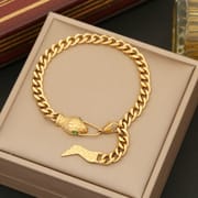Stainless Steel Snake Head Green Eyes Bracelet