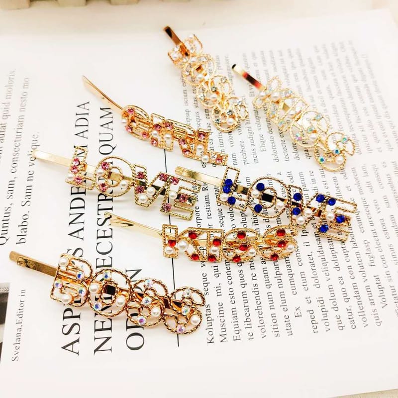 Words Rhinestone Glitter Hair Clip