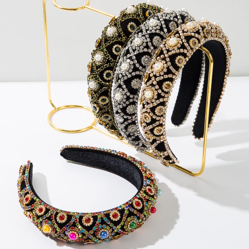 Baroque Full Retro Rhinestone Pearl Headband ﻿