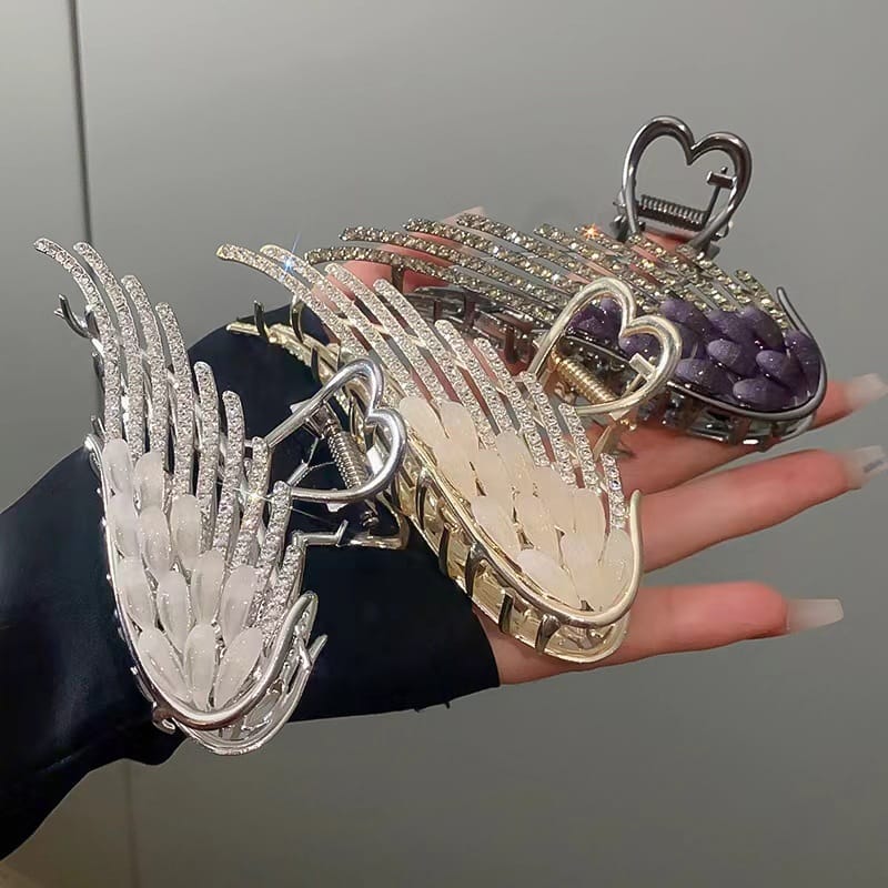 Rhinestone Angel Wings Shark Grab Hair Clip