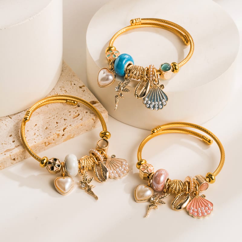 Alloy Shell Pearl Heart Chain Bracelet