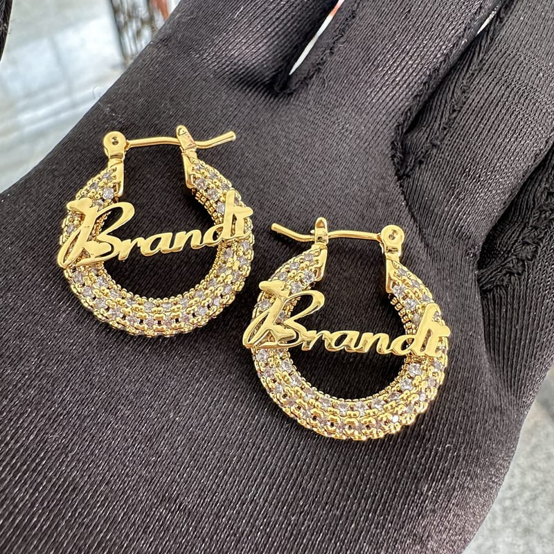 Custom Stainless Steel Round Earrings with Rhinestone