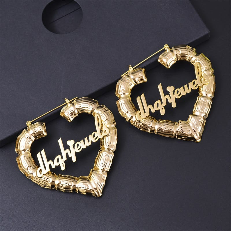 Custom Stainless Steel Bamboo Round Heart Earrings