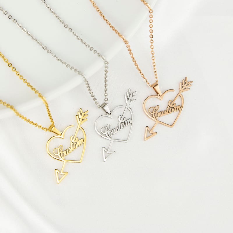 Custom Stainless Steel  Archery Heart Necklace