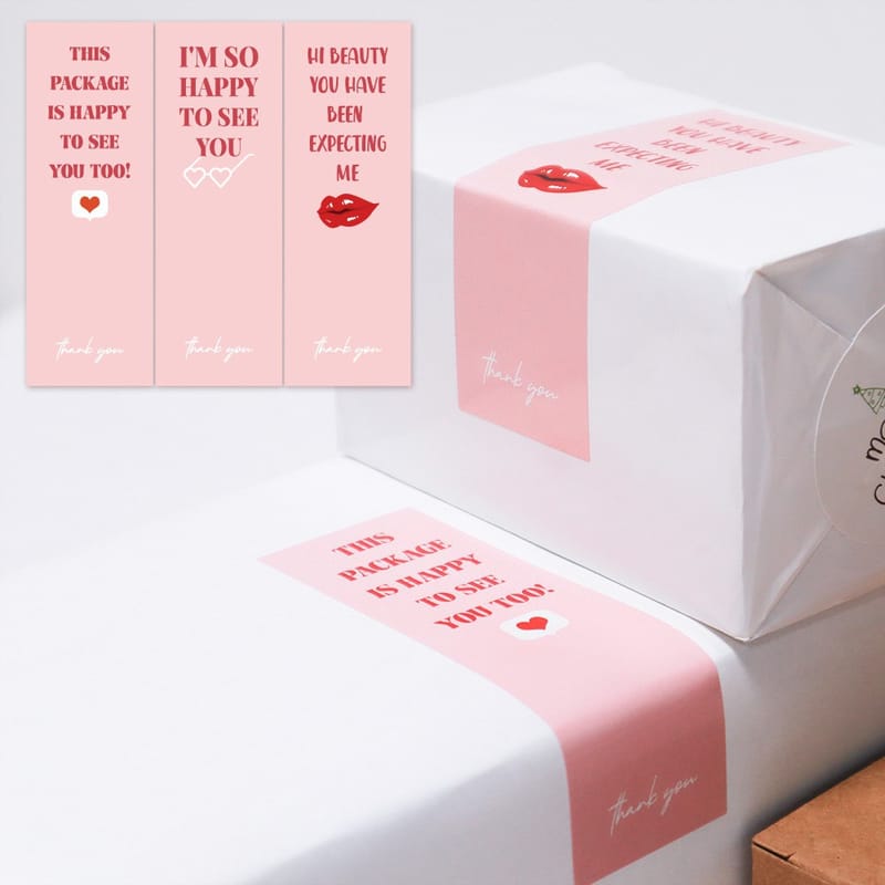 9cm Rectangular Pink Thank You Stickers