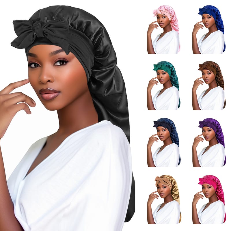 Extra Large Stretch Ribbon Satin bonnet Wide Brim Bowknot Bonnets