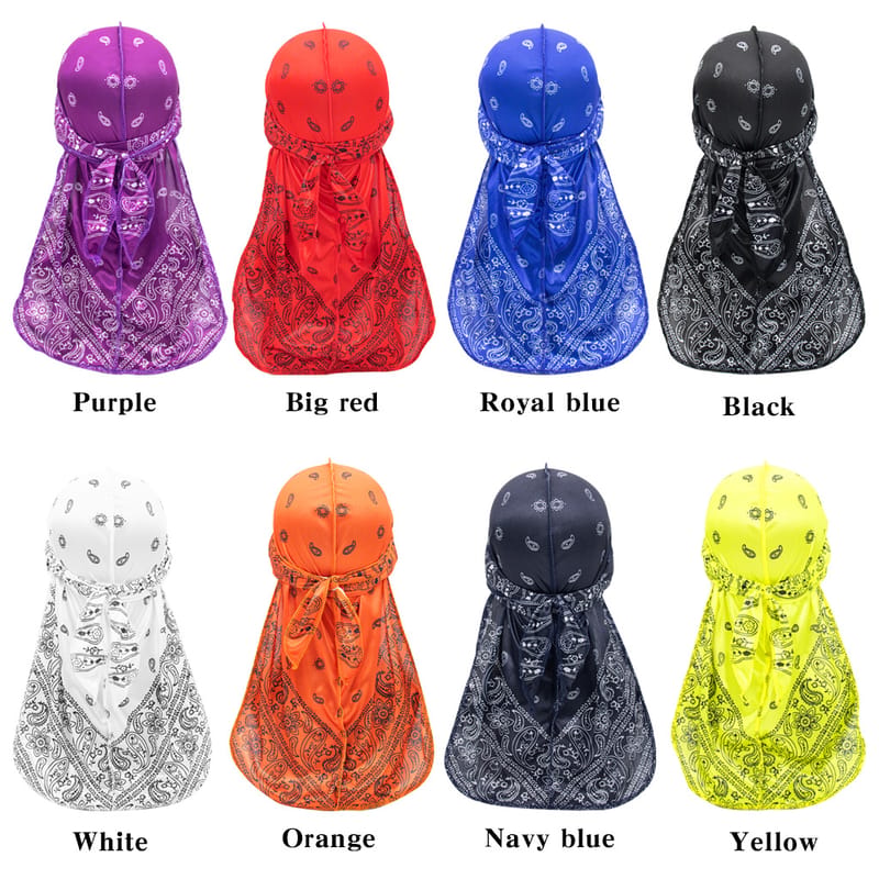 Unisex Long Tail Paisley Bandana Silky Durag Bonnets