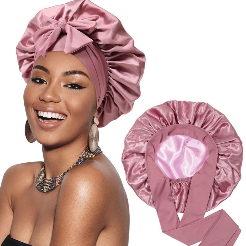 Jumbo Size for Sleeping Satin Stretchy Tie Band Bonnets