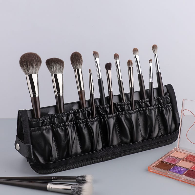 Leather Vanity Case with Shoulder Strap And Adjustable Dividers Cosmetics Bag