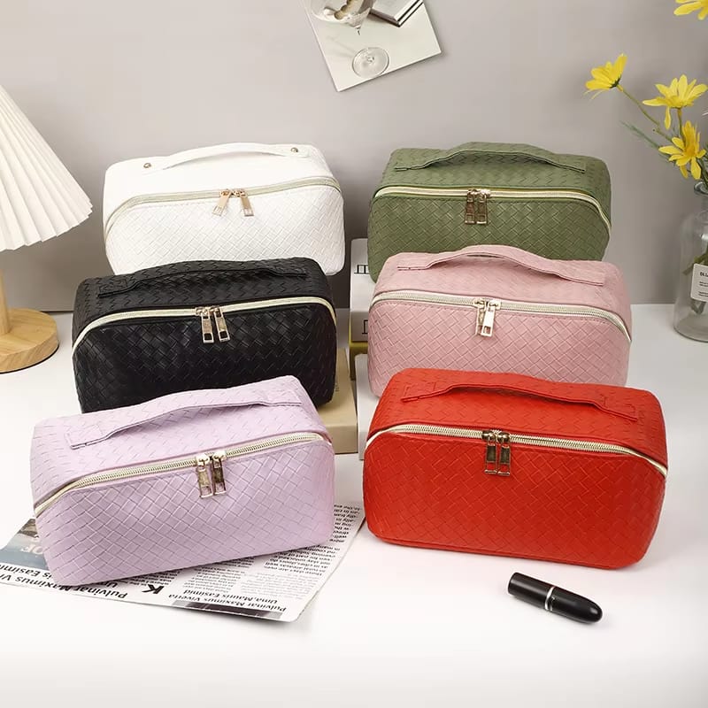 Square Texture Soft PU Cosmetics Toiletry Bag