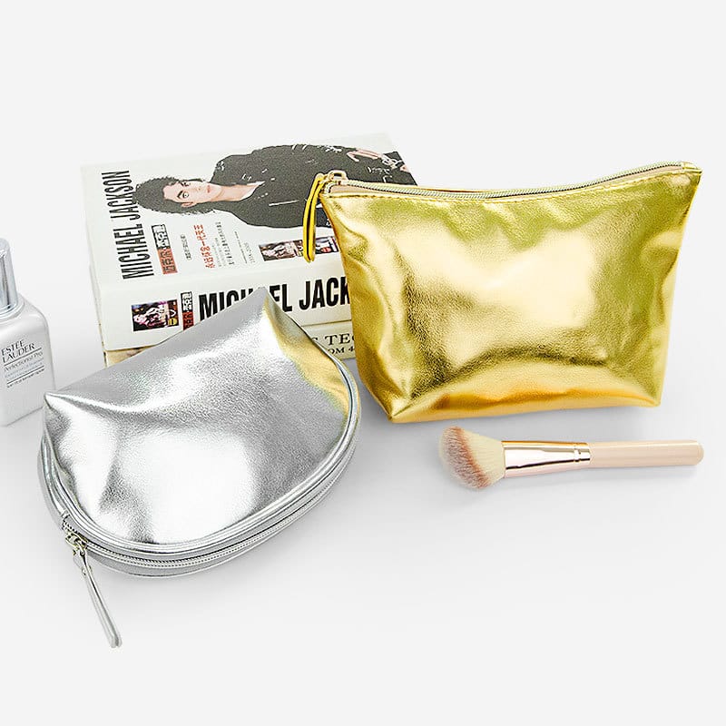 Silver Gold Soft Leather Stylish Cosmetics Bag