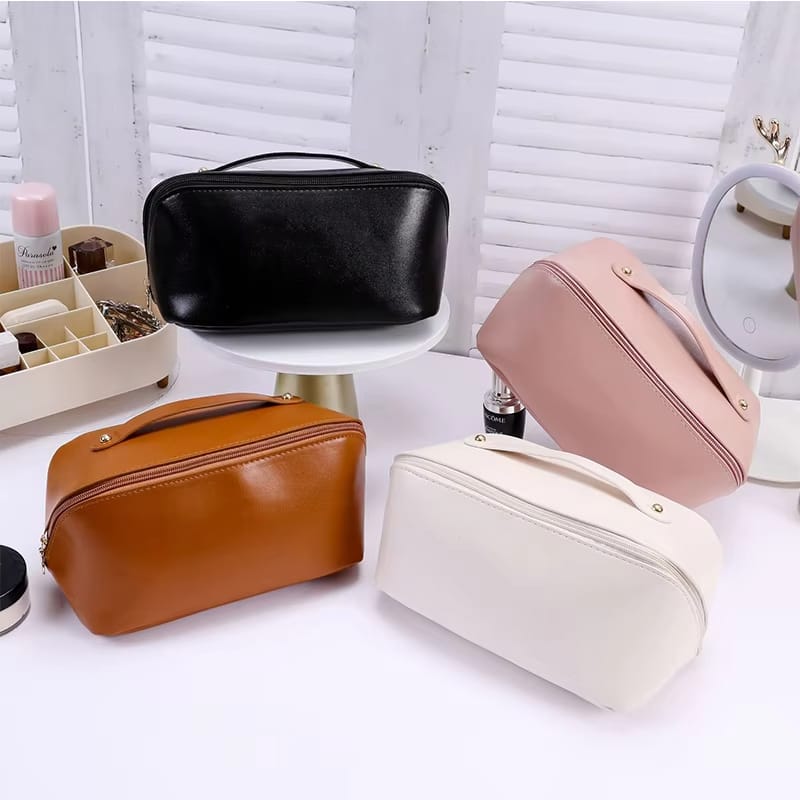 Large Capacity Waterproof Soft PU Cosmetics Toiletry Bag