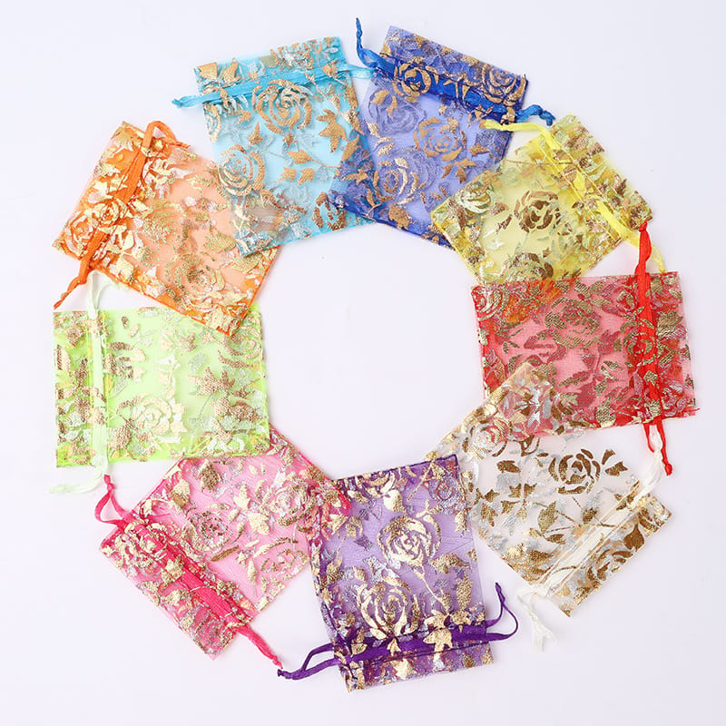 Colorful Organza Transparent Packing Bag with Rose