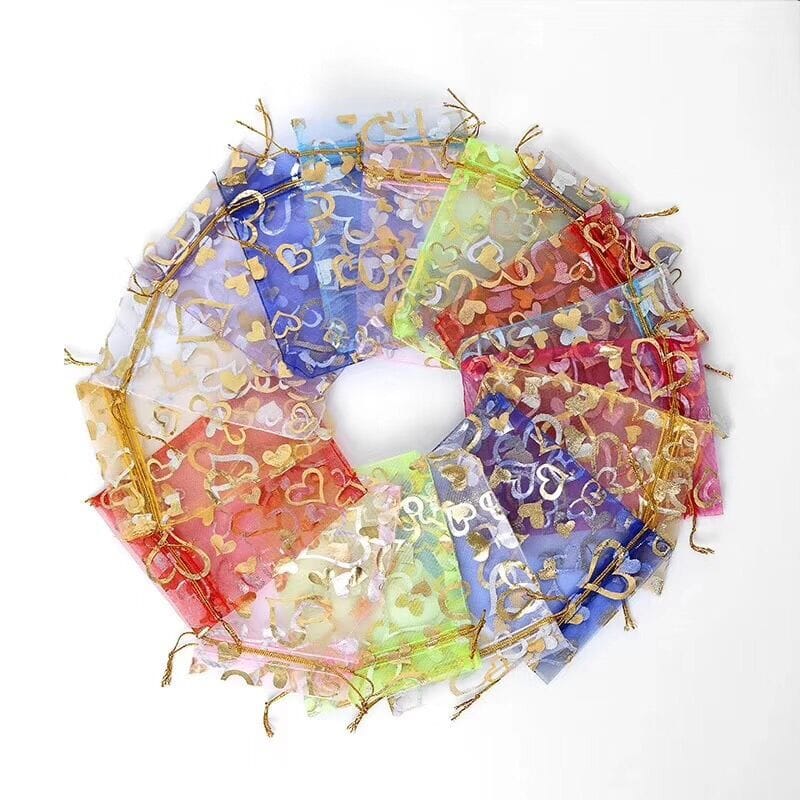 Colorful Organza Transparent Packing Bag with Heart 