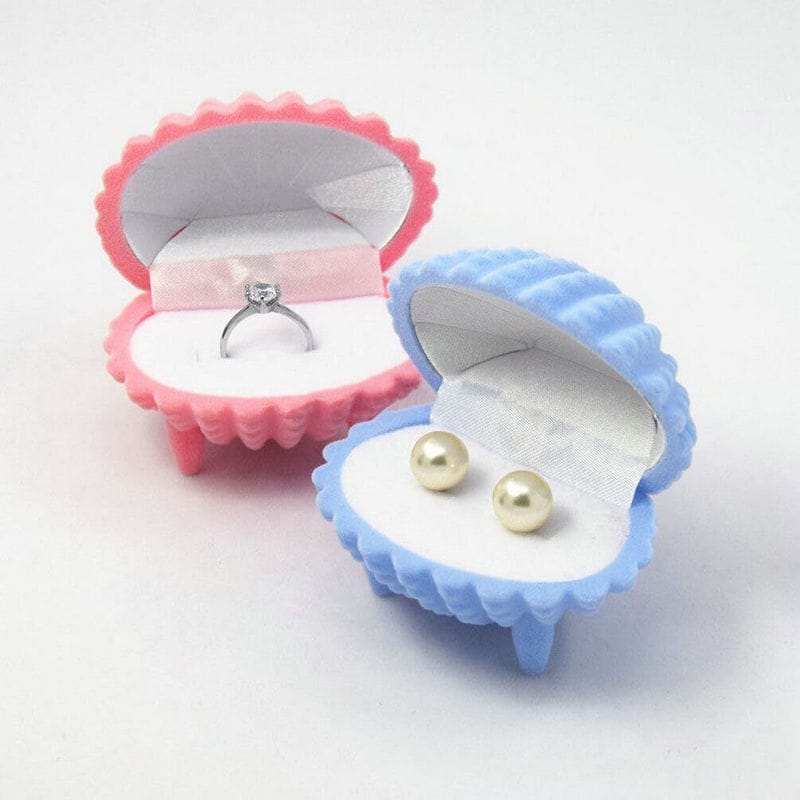 Velvet Shell Rings & Earrings Jewelry Boxes with Stand