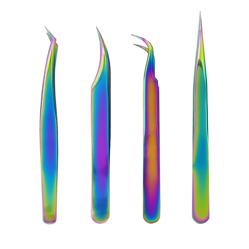 Colorful Stainless Steel Fiber Tip Tweezers For Eyelash Extensions