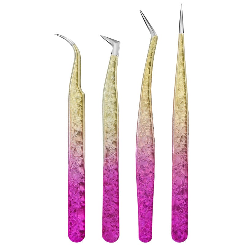 Gradient Glitter Ice Flower Fiber Tip Tweezers For Eyelash Extensions