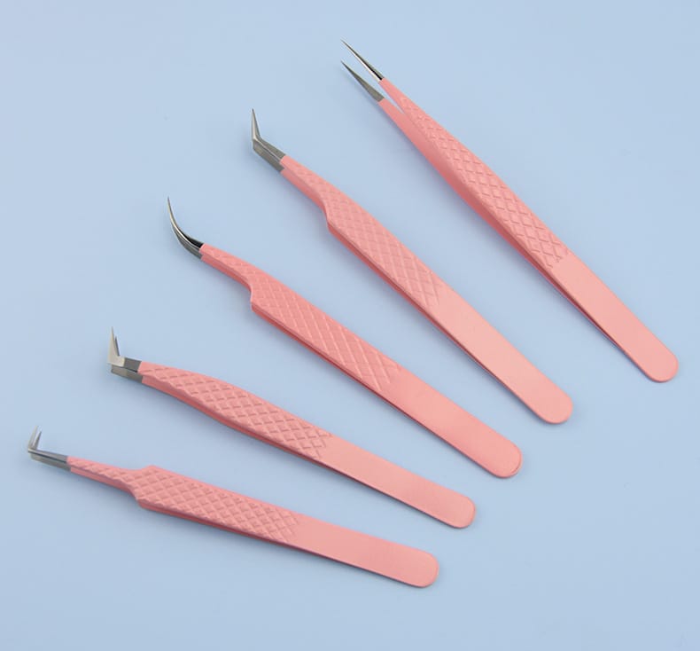 Pink and Silvery Fiber Tip Tweezers For Eyelash Extensions
