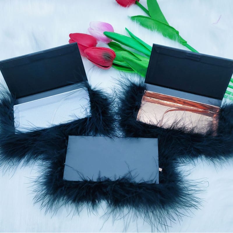 Black Rectangle Magnetic Lash Boxes with Feather