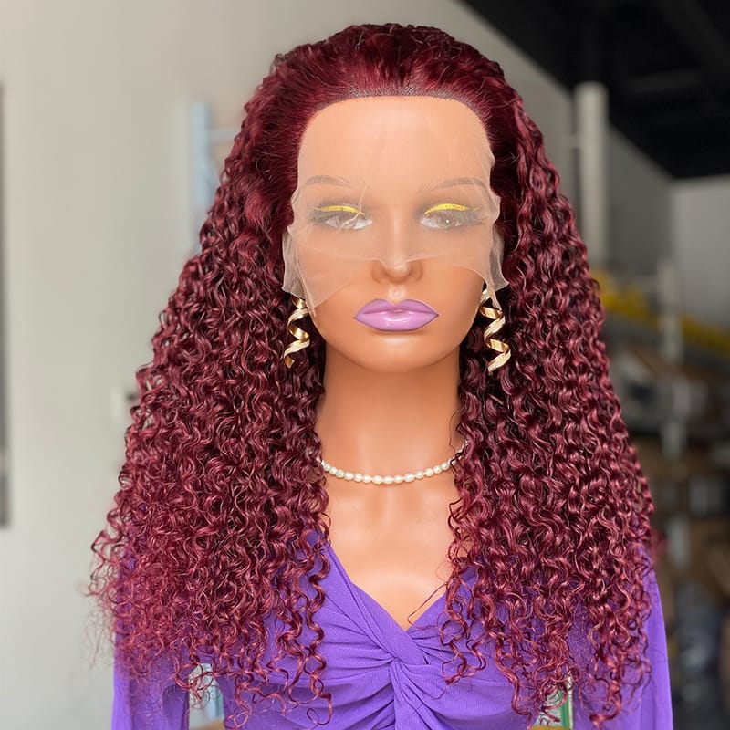 99J Burgundy Deep Wave Lace Front Human Hair Wigs