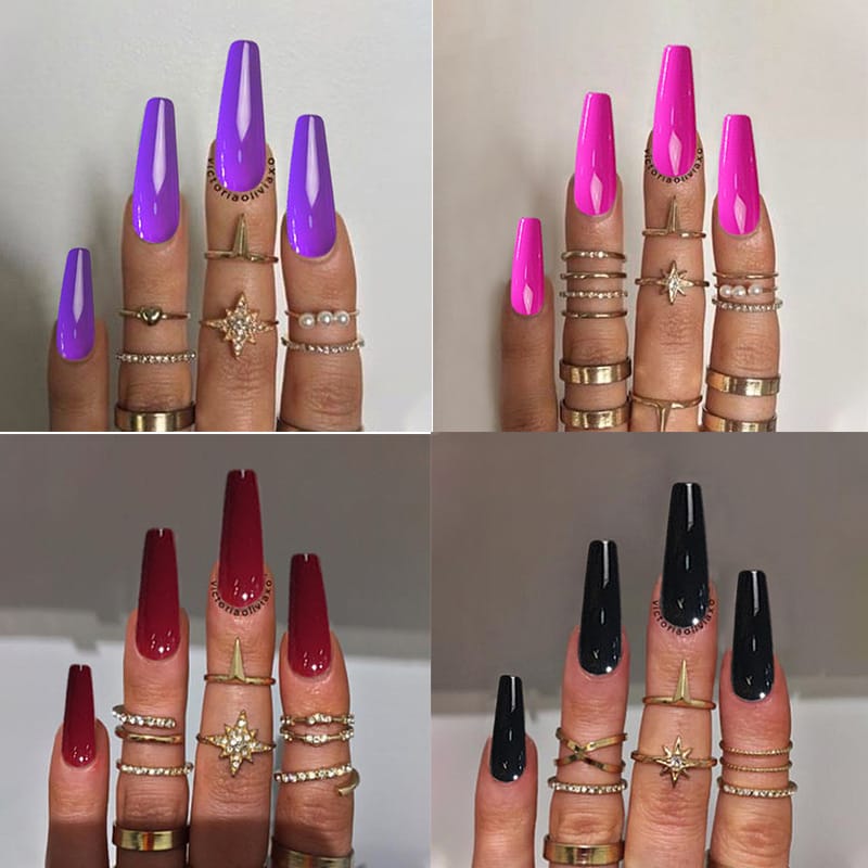 Medium Long Coffin Ballet Solid Color Press On Nails