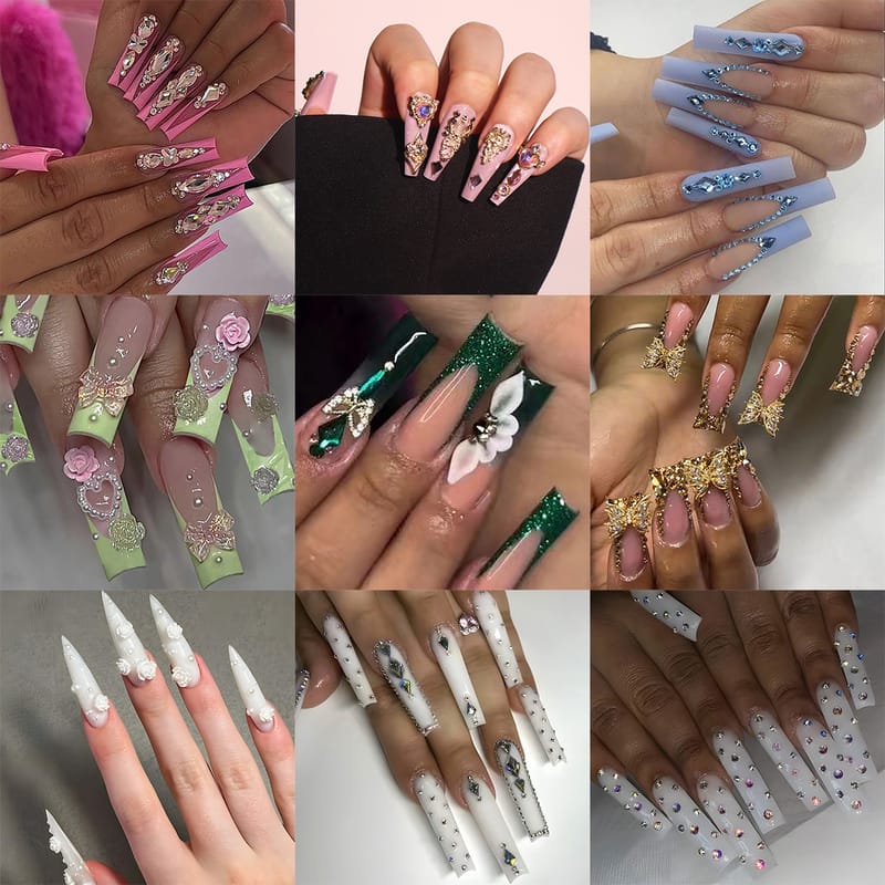 50 Styles Ballerina Coffin French Diamond Press On Nails-O7