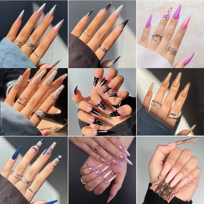 41 Styles Ballerina Coffin French Diamond Press On Nails-O3
